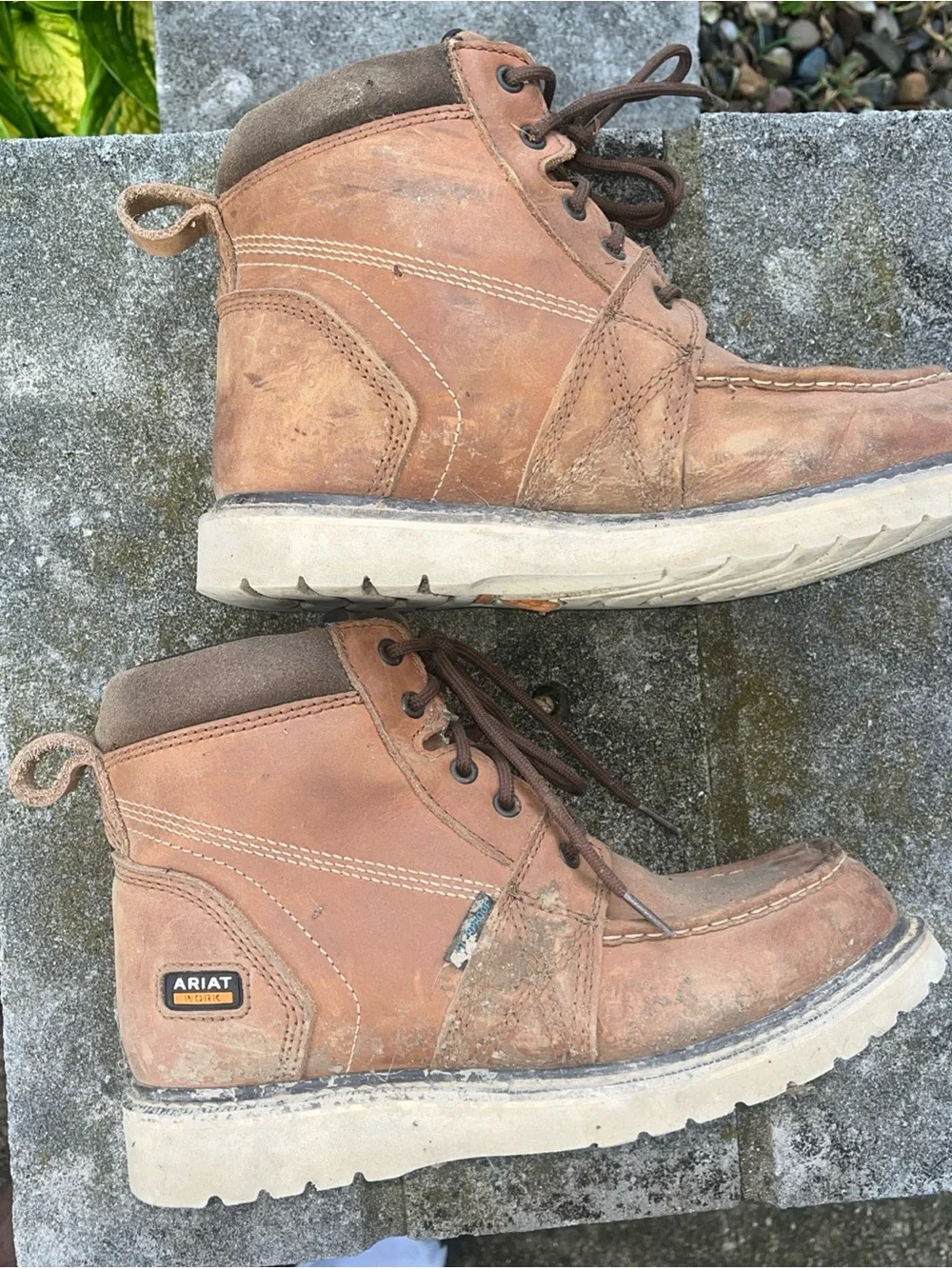 Ariat Rebar Wedge Moc Toe Waterproof Work Boots Distressed Lace Up Mens Size 9B